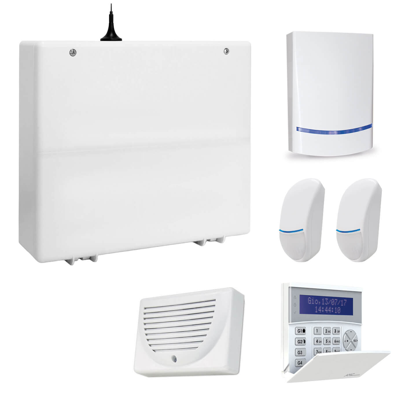 AMC Kit 501 PLUS 4G GSM Centrale 8/24 Zone + K-LCD BLUE,  Sensori e Sirene